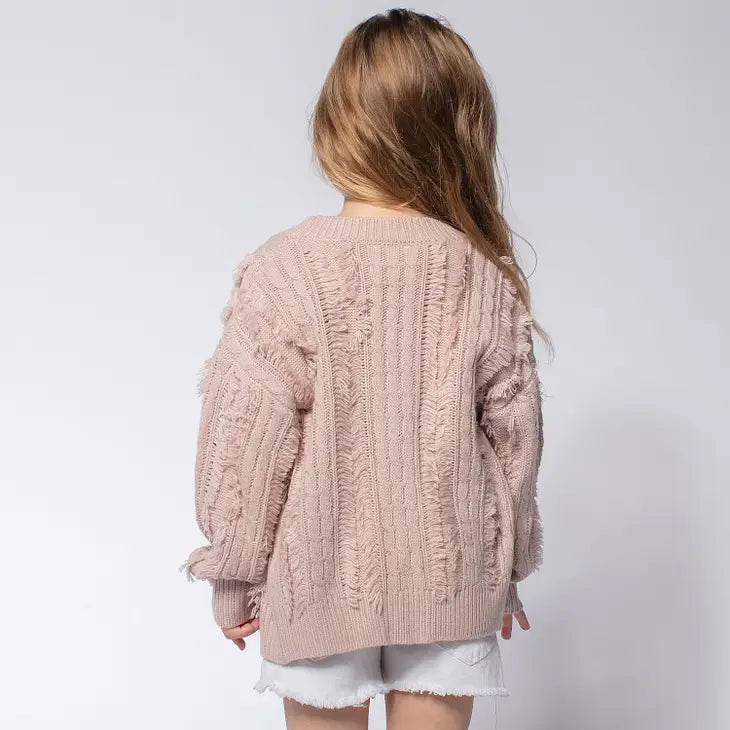 GIRLS TWIST-KNITTING FRINGE DETAIL CARDIGAN