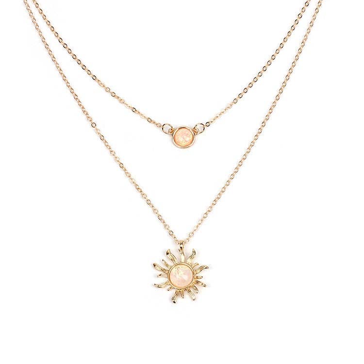 Opal Sun Moon Layered Necklace Set in Solid Copper