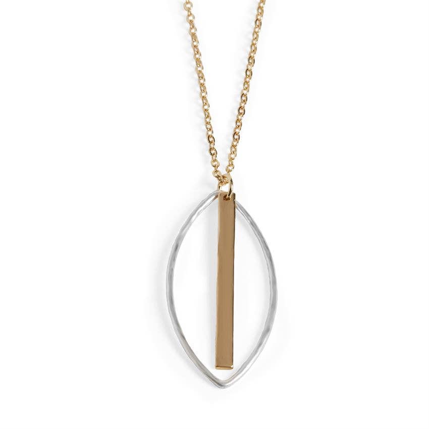 Silver Teardop w/ Gold Bar Necklace