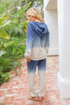 TIE DYE RAW CUT EDGE V NECK HOODIE PULLOVER