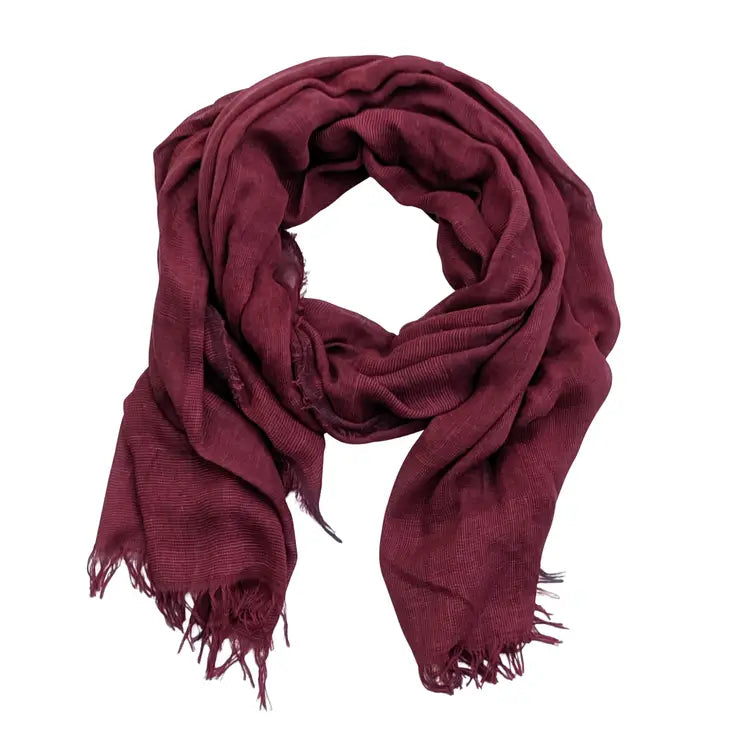 Soft Solid Scarf with Feather Fringe Red