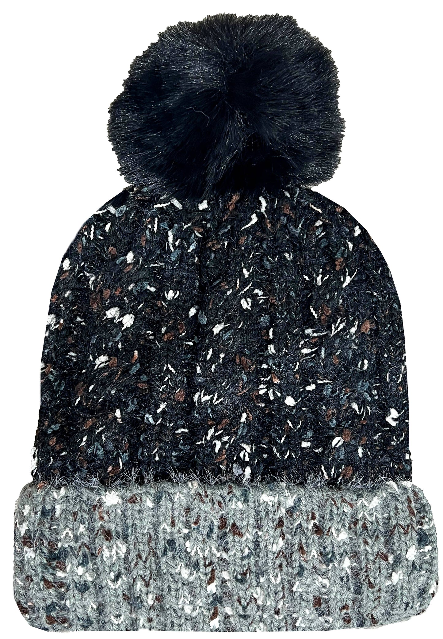 Lined Confetti Beanie w/ Fur Pom