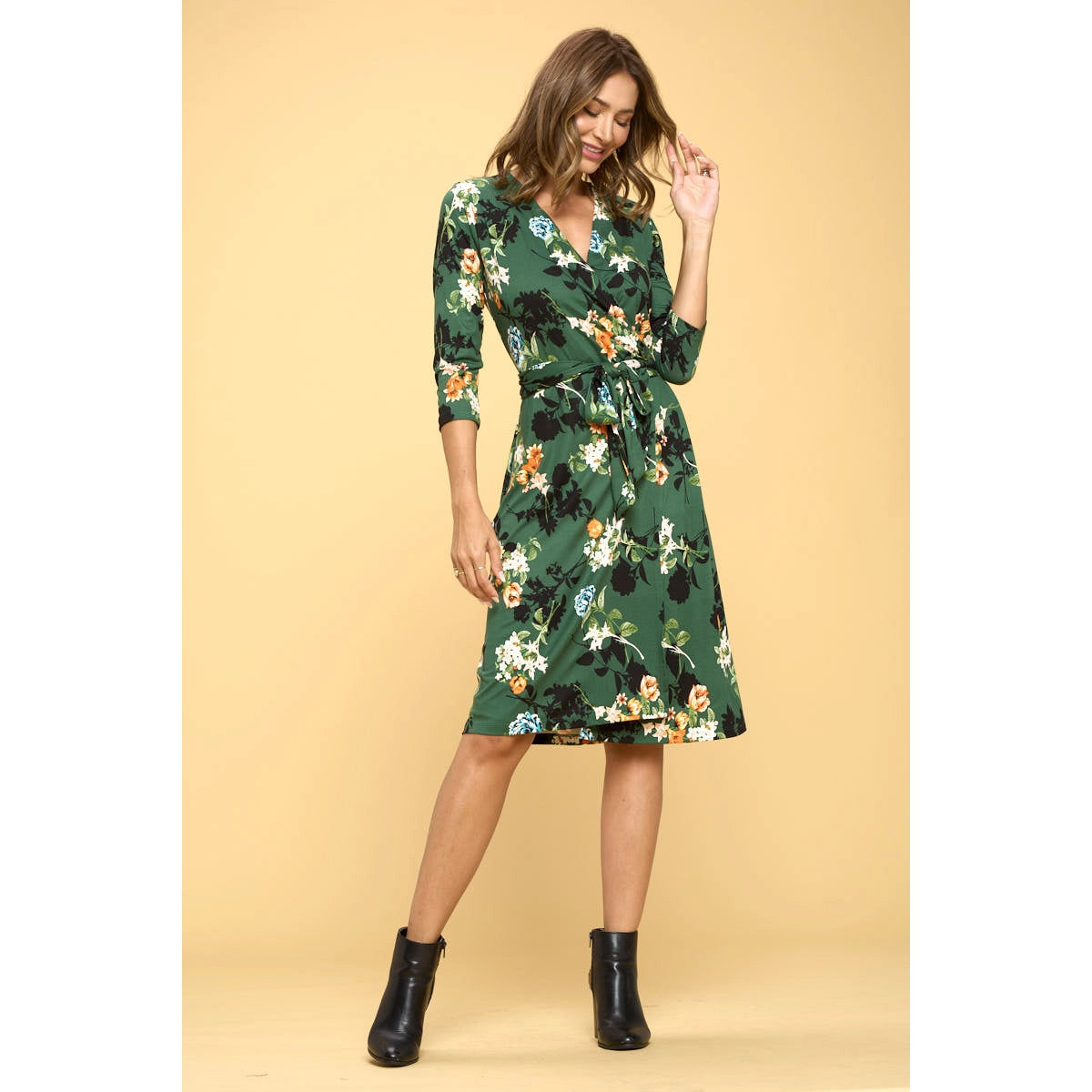 Floral Print V neck Wrap Dress