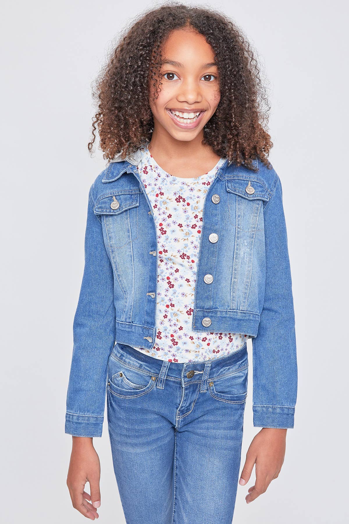 Girls Basic Denim Jacket With Removable Hoodie