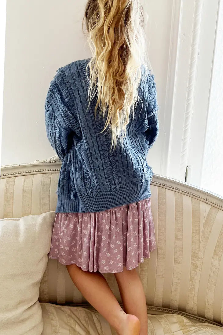 GIRLS TWIST-KNITTING FRINGE DETAIL CARDIGAN