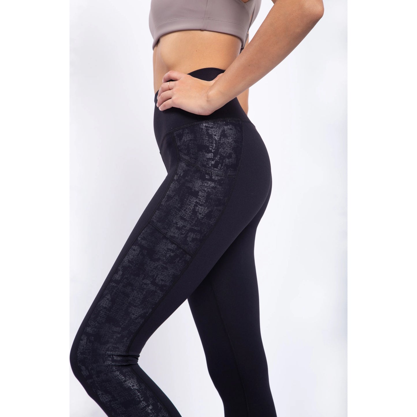 Metallic Side Striped High-Waist Leggings