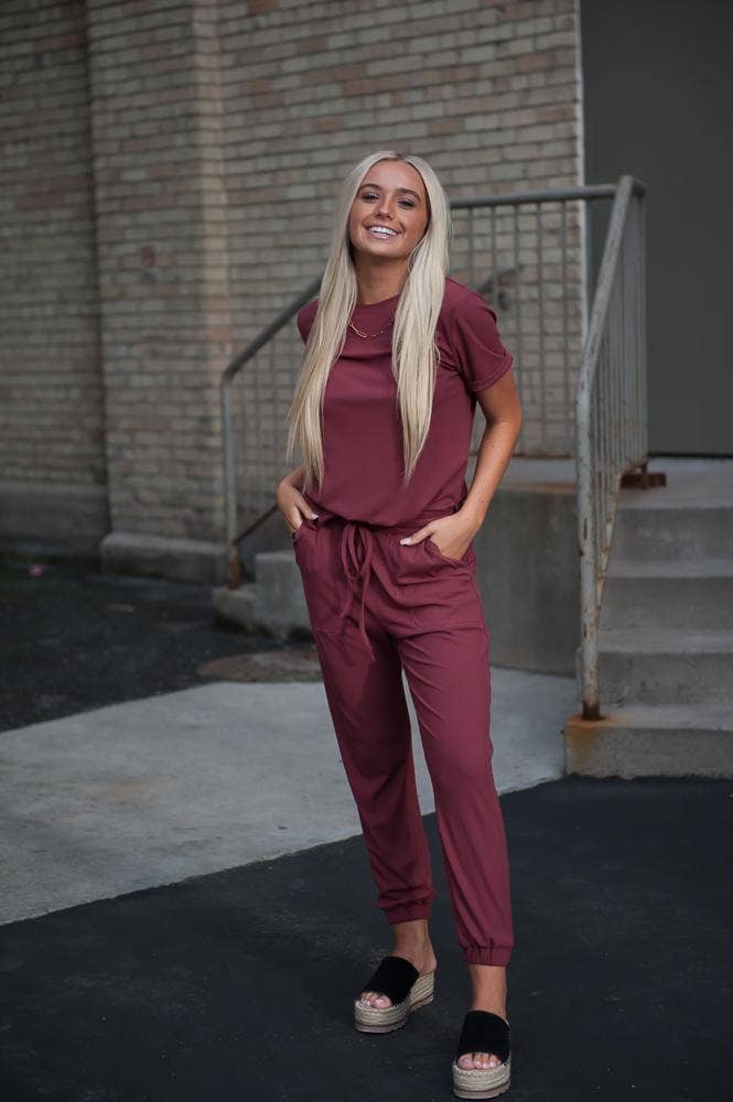 Amalia Wild Berry Ribbed Knit Jogger Set