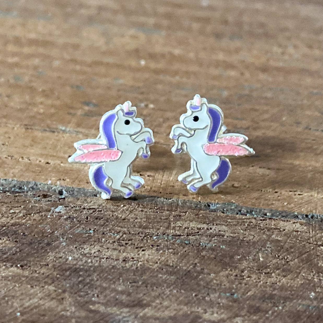 Girls Standing Purple Unicorn Earrings