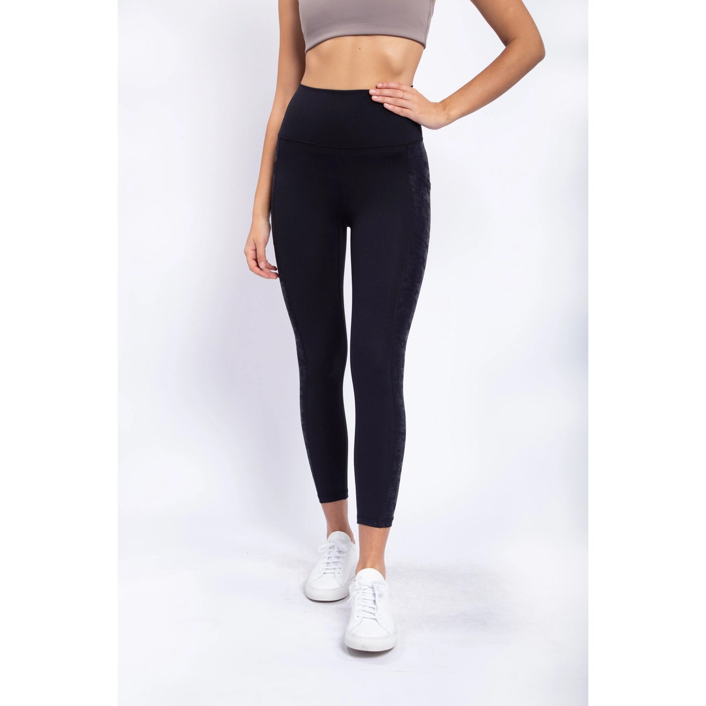 Metallic Side Striped High-Waist Leggings