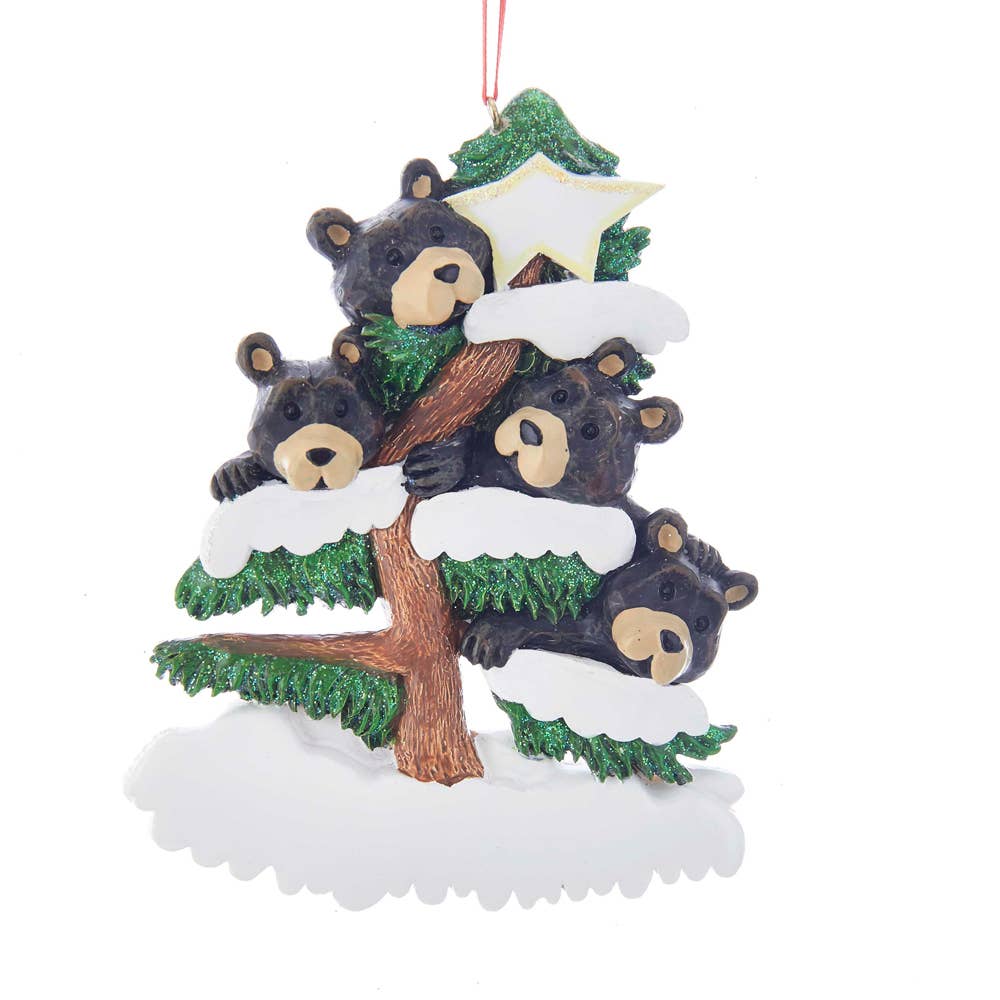 5" RESIN BEAR FAMILY OF 4 ON TREE ORNAMENT