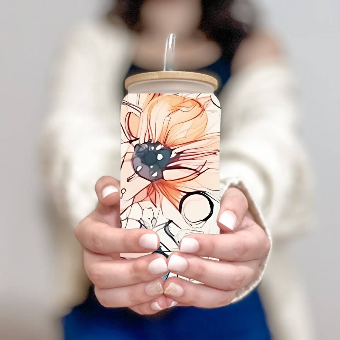 Glass Floral Tumbler 16 Oz