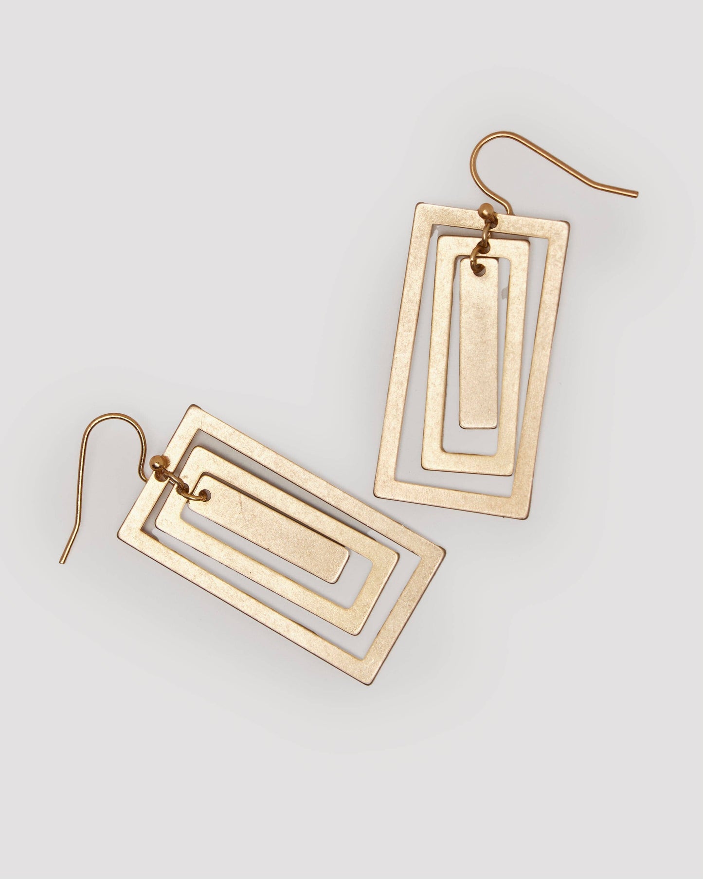 Worn Gold Layered Rectangle Earrings