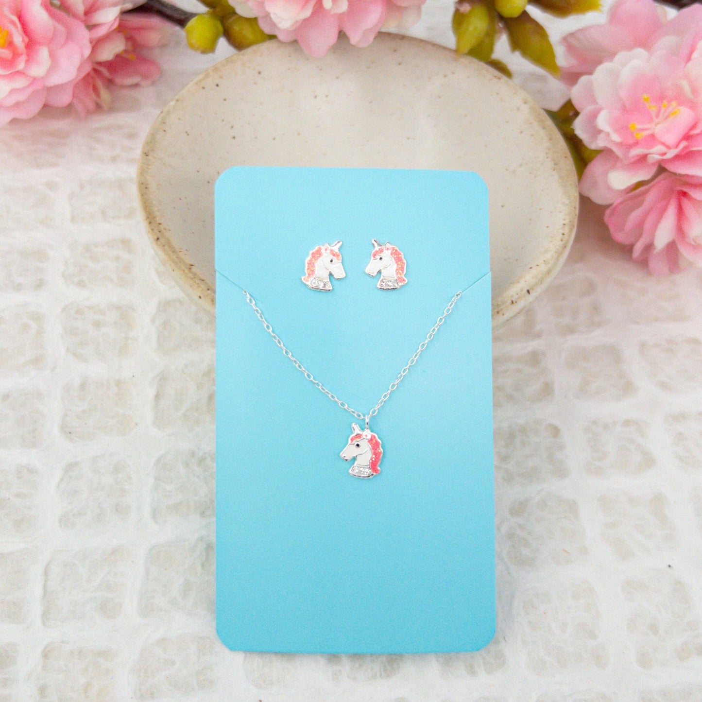 Girls Unicorn Necklace And Earring Seto
