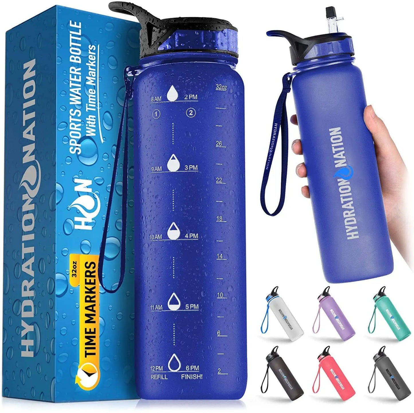 Hydration Nation Water Bottle With Time Marker 32 oz