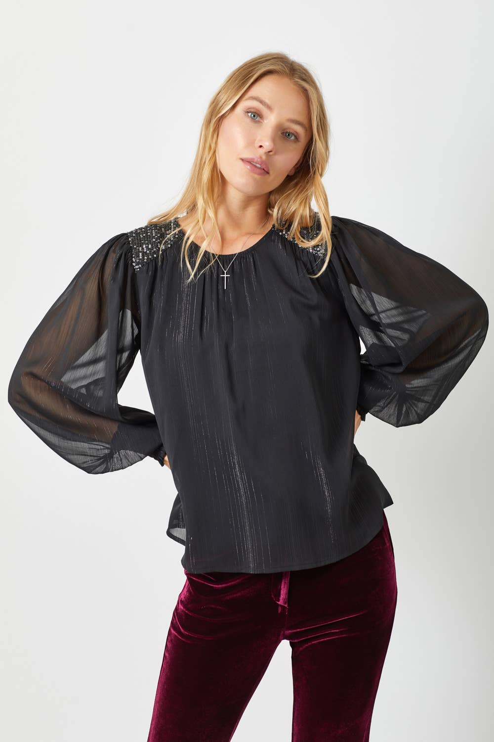 Mystree Flowy Glitter Chiffon Blouse