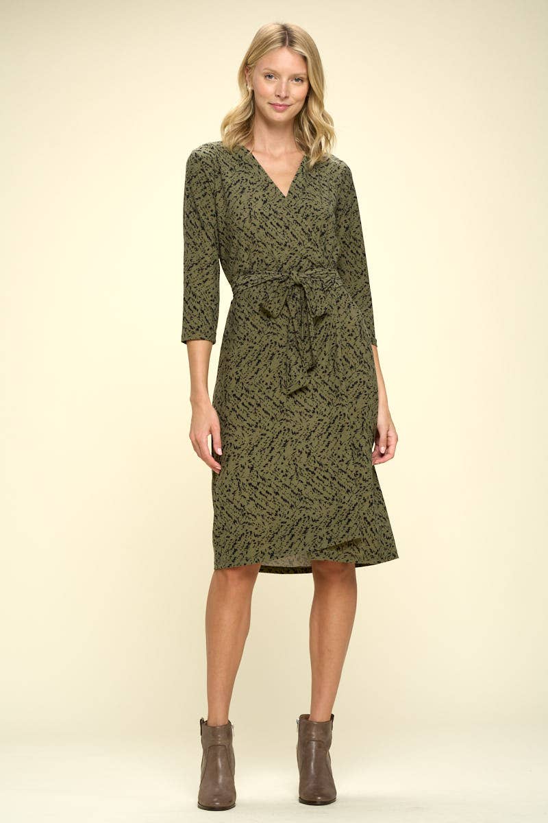 Print V neck Wrap Dress with Tie