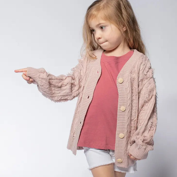 GIRLS TWIST-KNITTING FRINGE DETAIL CARDIGAN