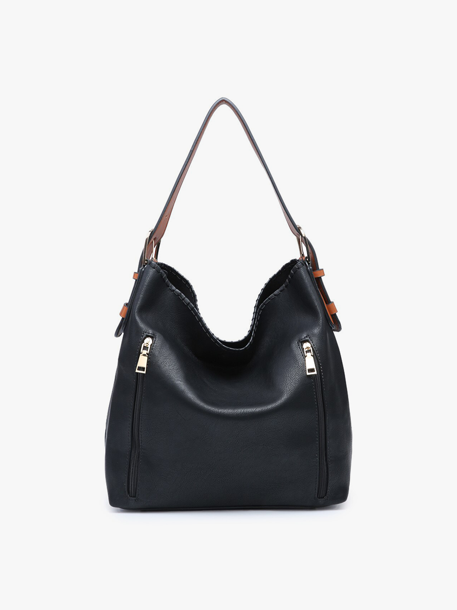 Black Alexa 2-in-1 Hobo Bag w/Dual Zip Compartments: Black