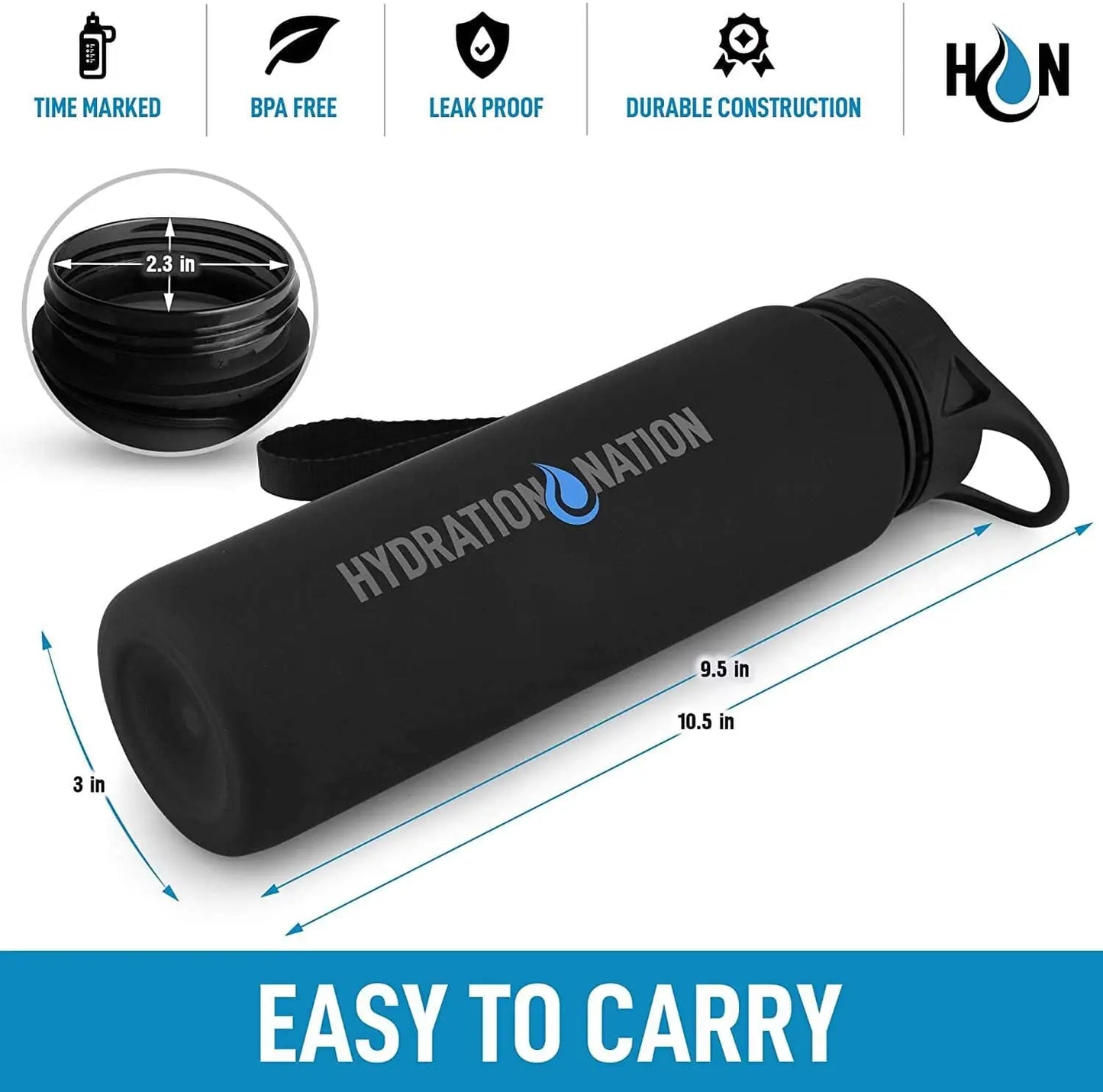 Hydration Nation Water Bottle With Time Marker 32 oz