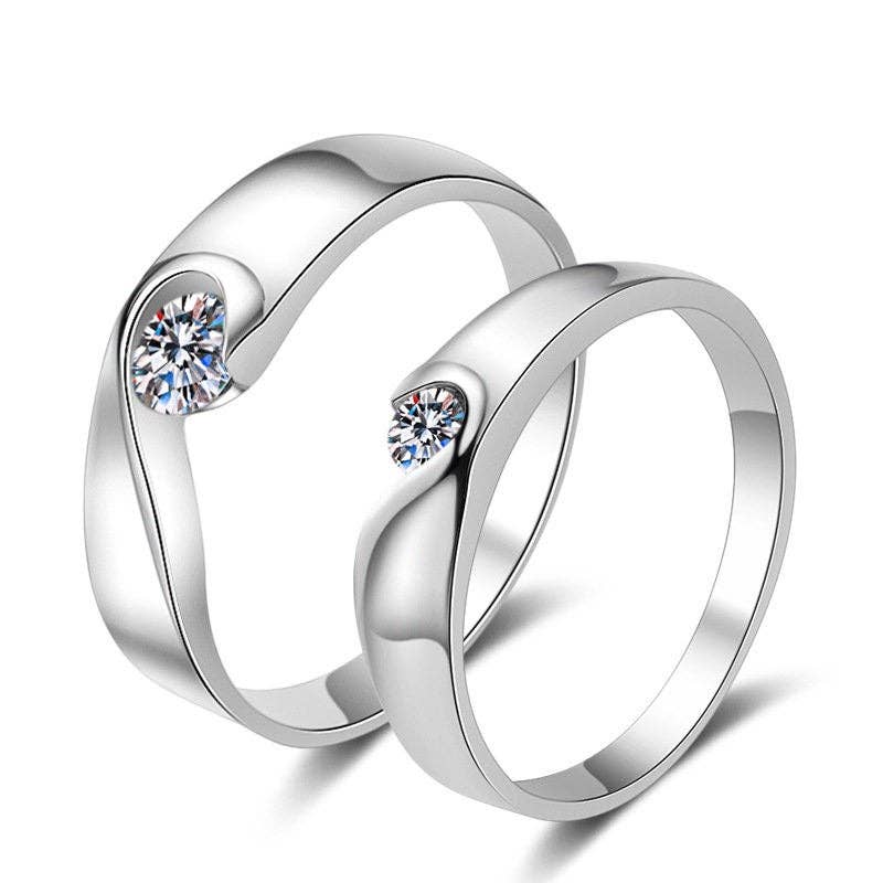 Moissanite Matching Heart Wedding Ring in Sterling Silver (Not a Set - Sold Separately) Core Perimade & Co. LLC