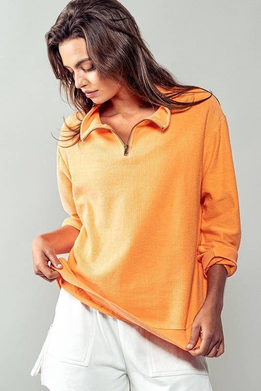 Vintage Washed Quarter Zip Ribbed Sweatshirt