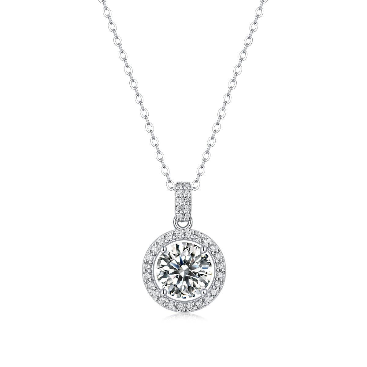 Moissanite Halo Circle Necklace in Sterling Silver Core Perimade & Co. LLC