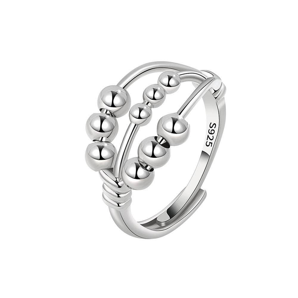 Bead Anxiety Fidget Spinner Ring in 925 Sterling Silver Core Perimade & Co. LLC