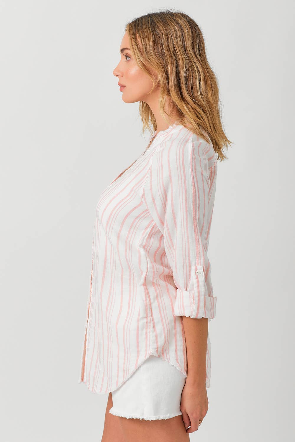 Fray Bottom Stripe Shirt Blush Stripe Spring-Summer Mystree