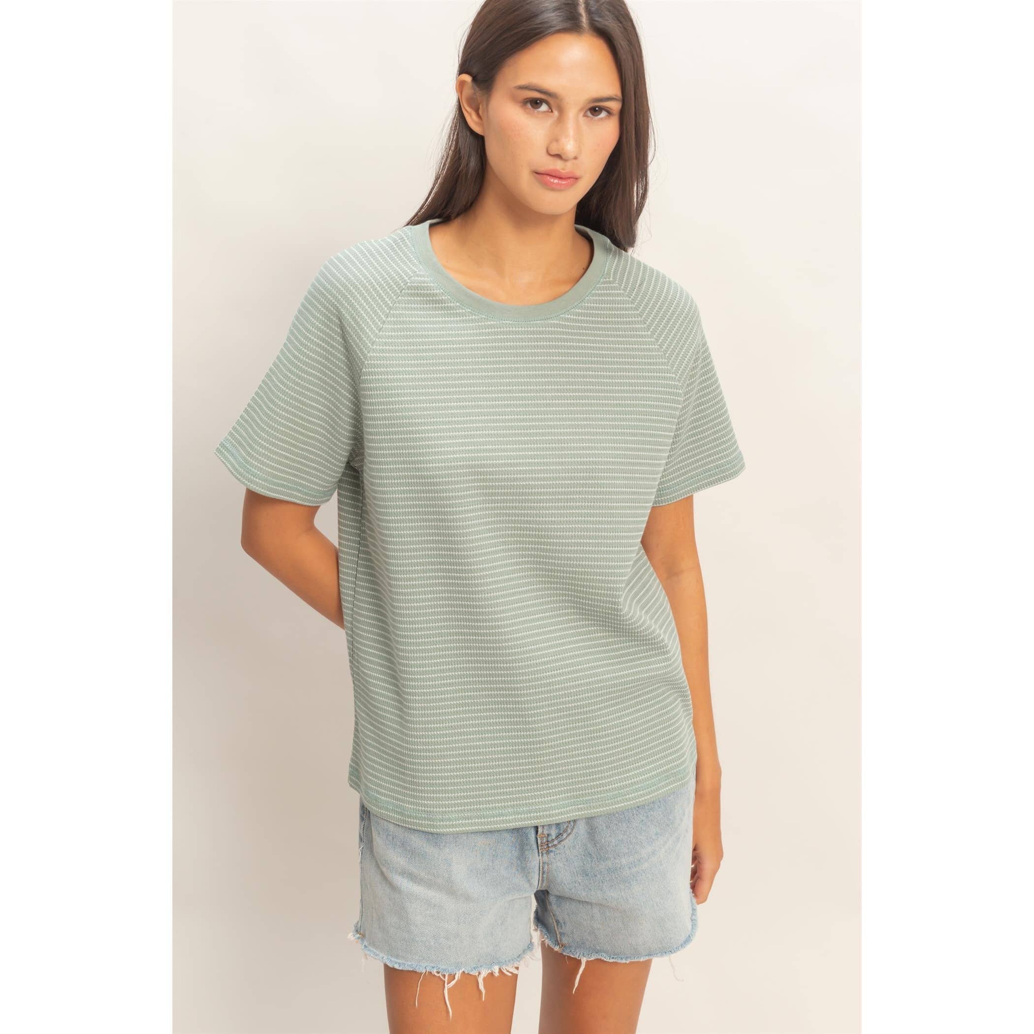 Textured Striped Raglan Sleeve Tee
