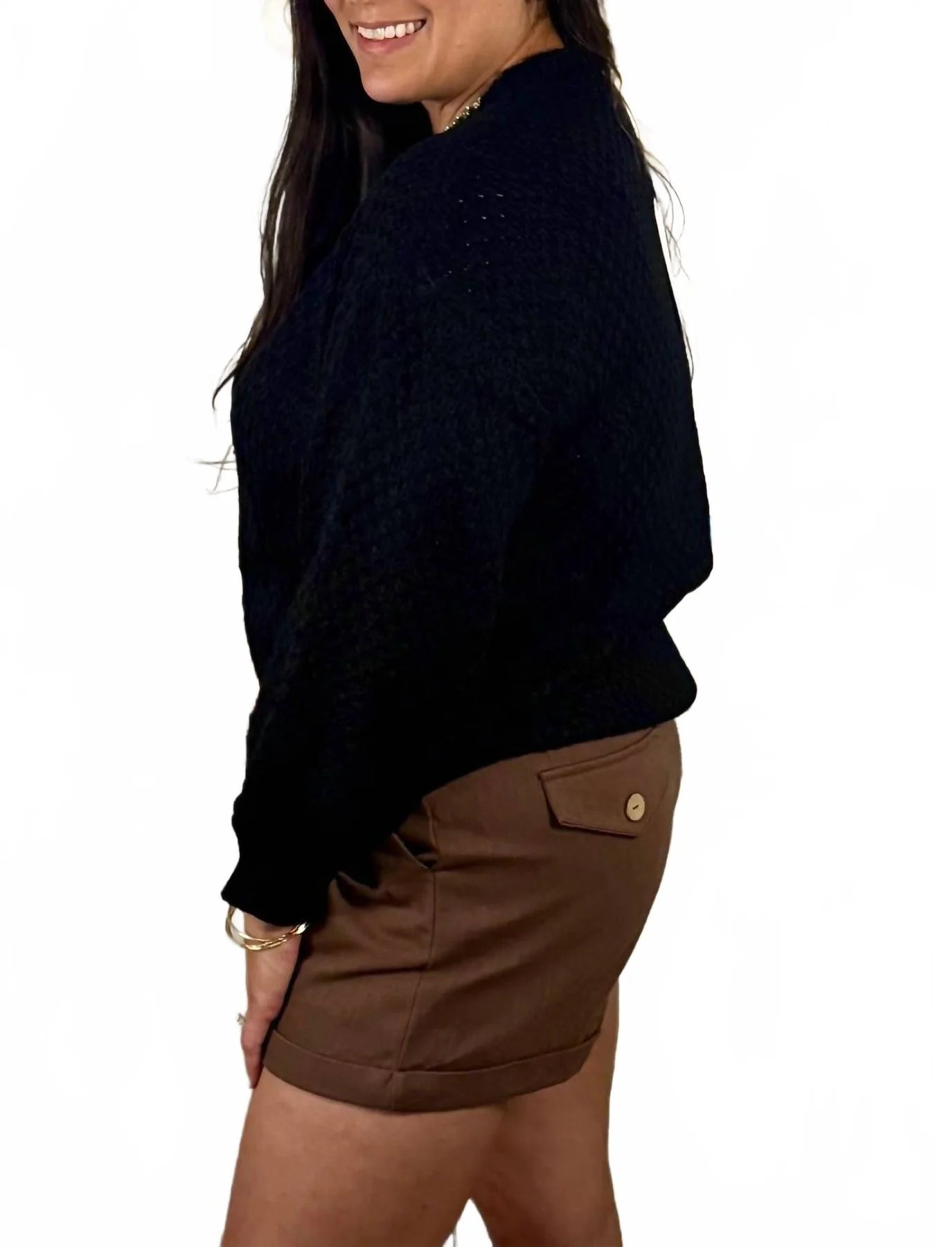waffle weave sweater in black