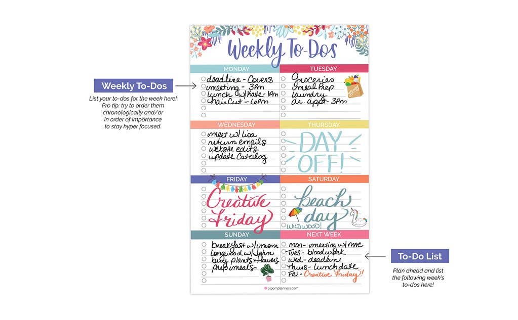 6x9 Magnetic Weekly To-Do's Planning Pad Core bloom daily planners