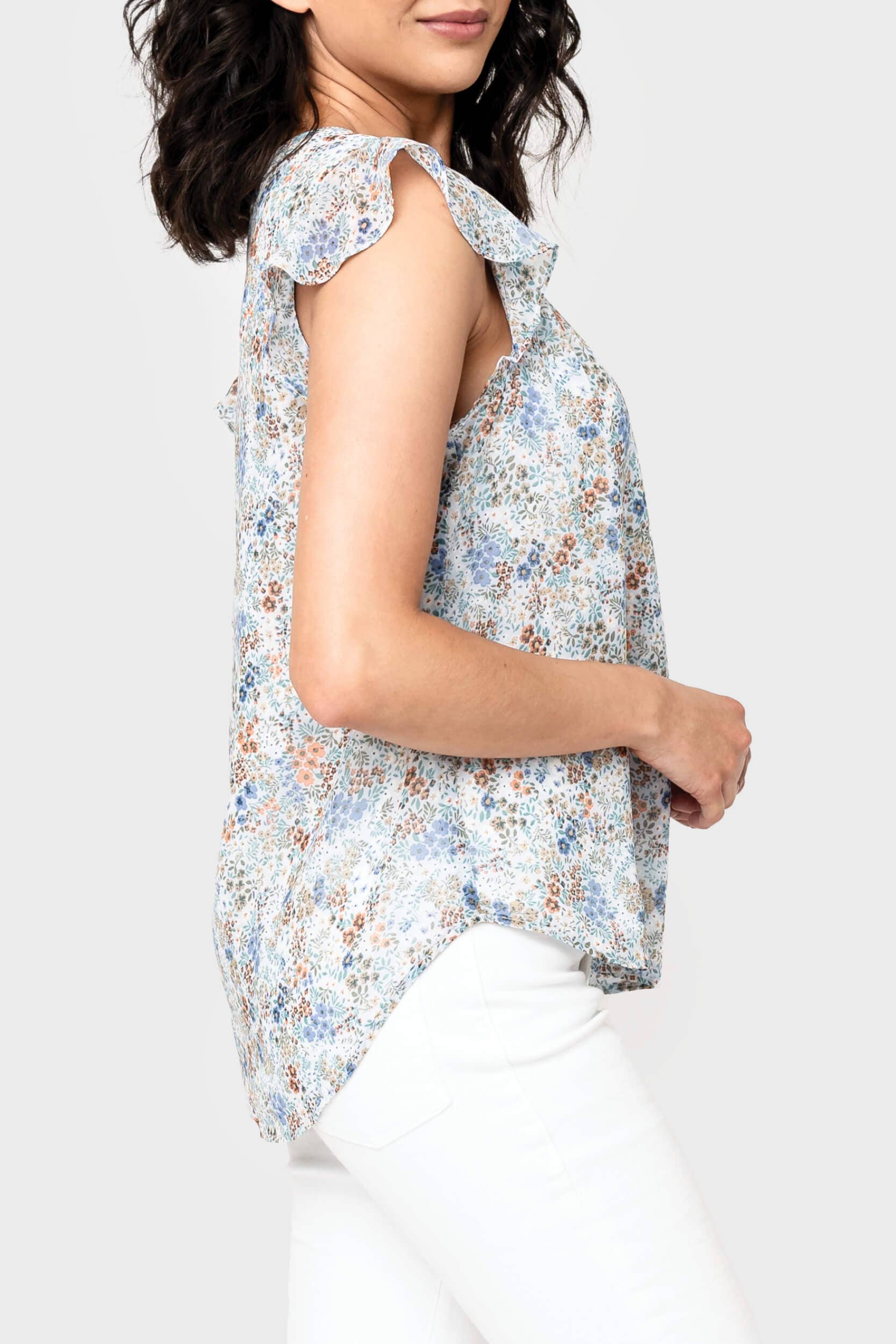 Field Of Flowers Notch Neck Flutter Sleeve Blouse (ALSO IN CURVY) Fall-Winter Gibsonlook