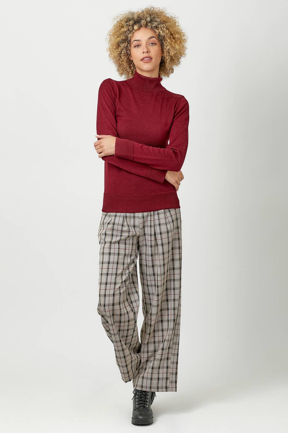 Burgundy Cashmere Turtleneck Sweater Fall-Winter Mystree