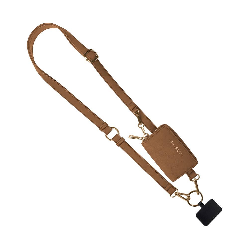 Brown Clip & Go Brushed Vegan Leather Phone Lanyard - Rfid Pouch Core Save The Girls