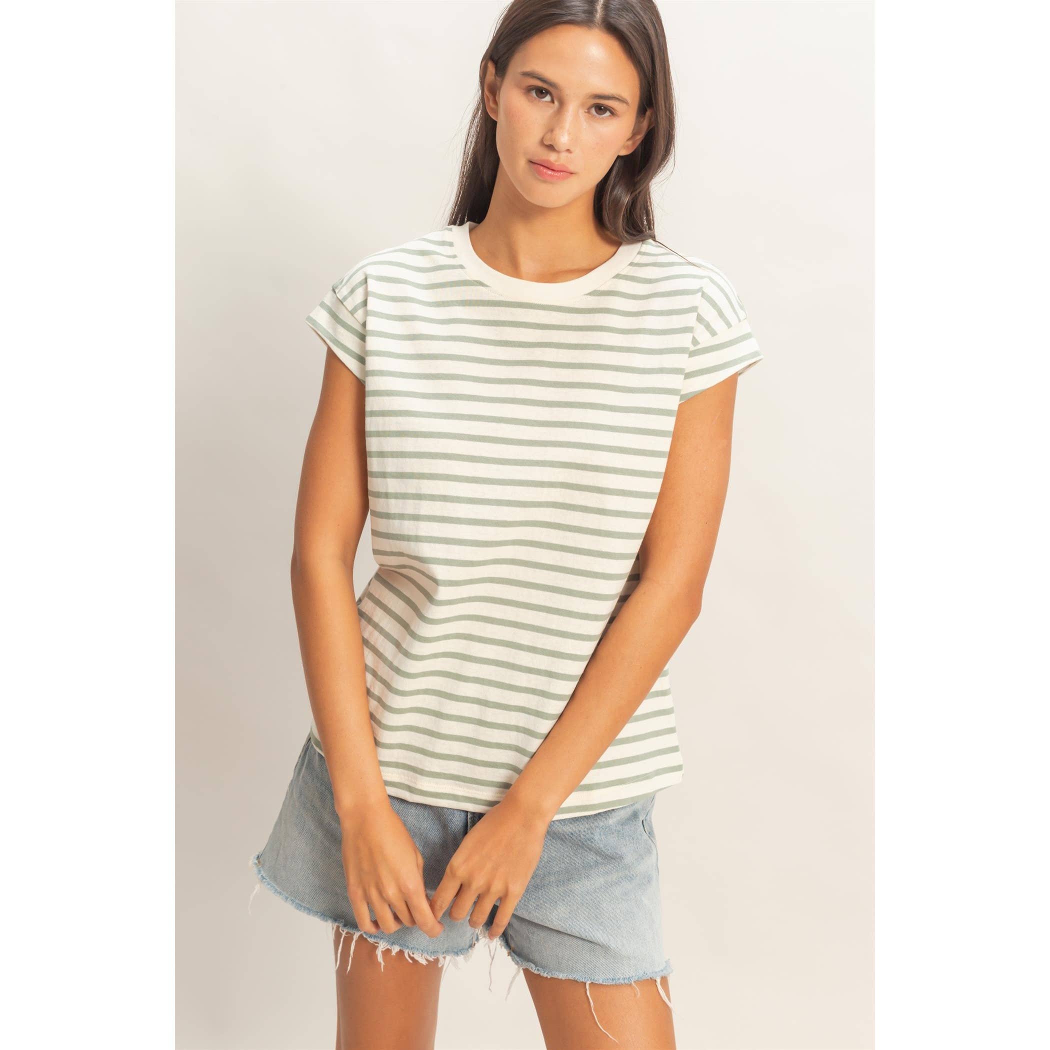 Double Zero - Striped Cap Sleeve Relaxed Everyday Tee