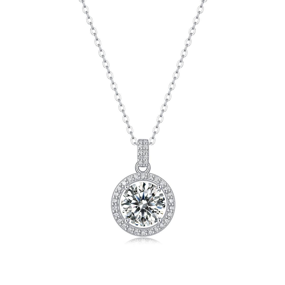 Moissanite Halo Circle Necklace in Sterling Silver Core Perimade & Co. LLC