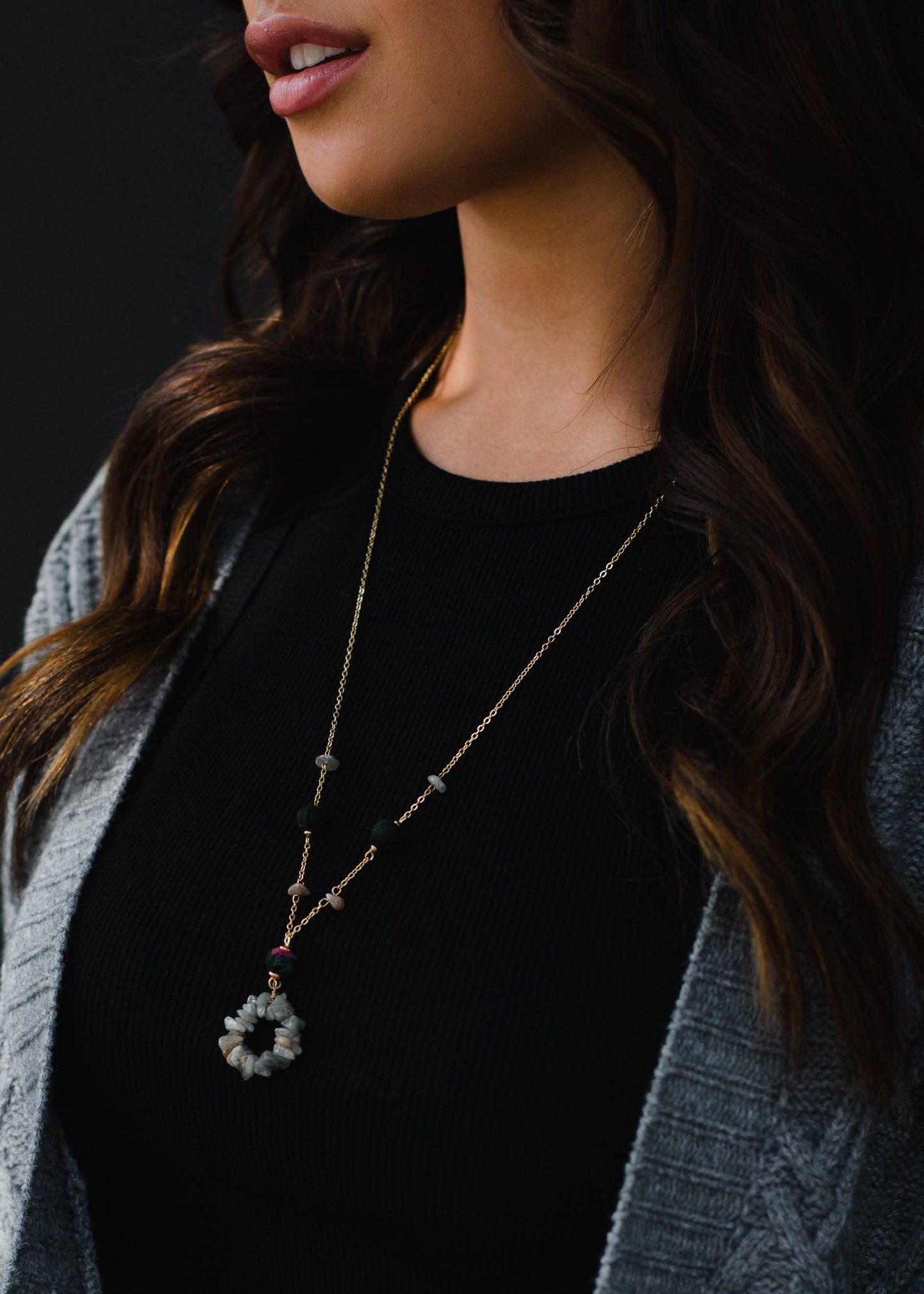 Gold, Gray & Black Long Necklace Core Panache Apparel Co.