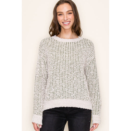 Popcorn Yarn Color Mixed Crew Neck Sweater in Mocha Fall-Winter STACCATO