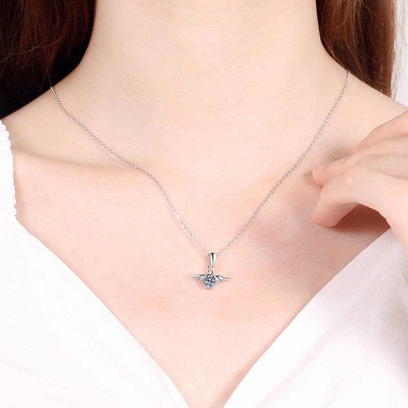 Angel Wing Moissanite Charm Necklace in 925 Sterling Silver Core Perimade & Co. LLC