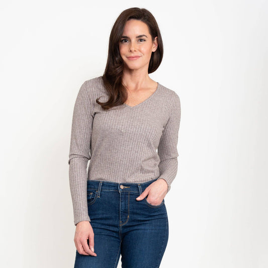 Alba Oatmeal Ribbed Long Sleeve Top