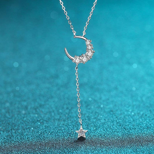 Moissanite Moon Star Charm Necklace in 925 Sterling Silver (NO WARRANTY) Core Perimade & Co. LLC