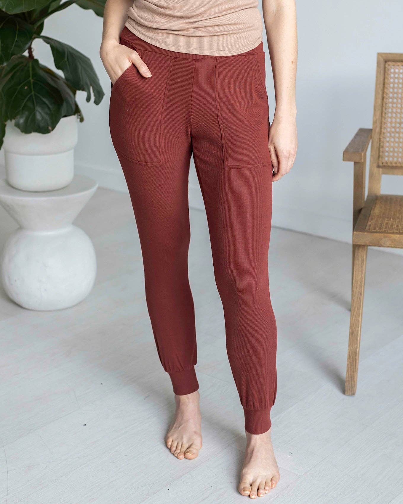 Essential Ribbed Jogger Pants In Rust Core Grace and Lace