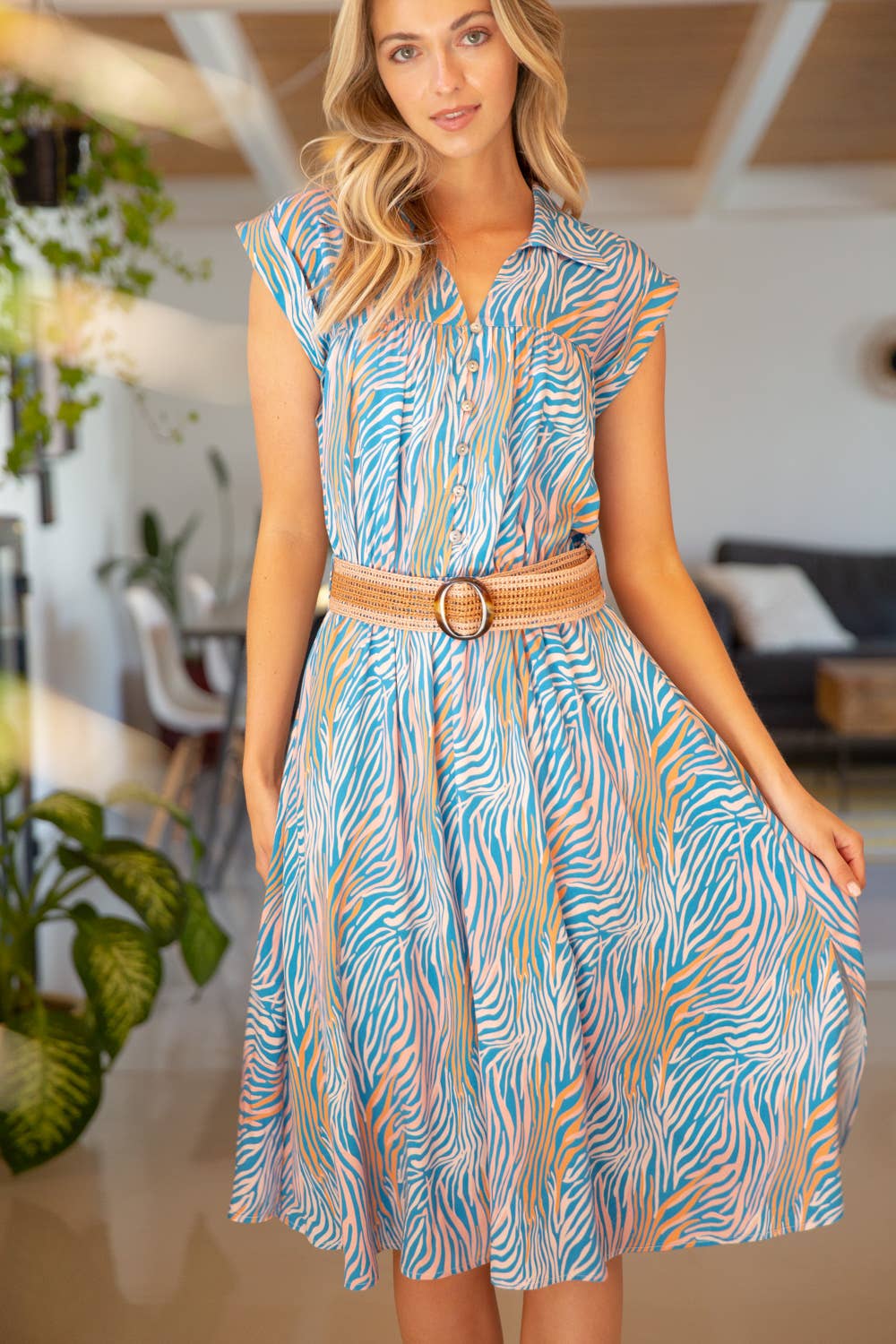 Midi Leopard Blue Dress Spring-Summer VOY