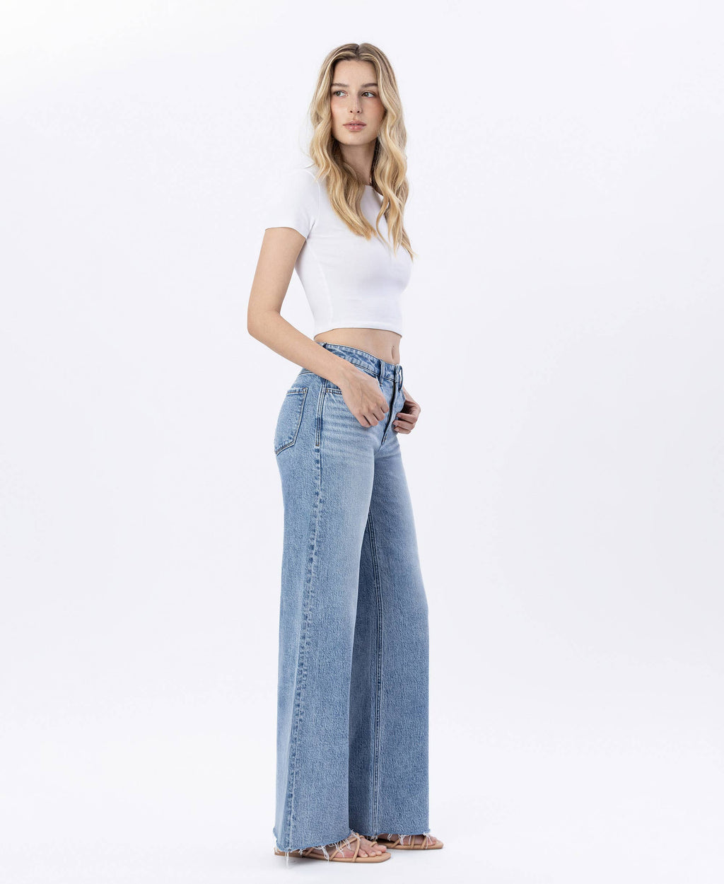 MODERNITY HIGH RISE RAW HEM WIDE JEANS