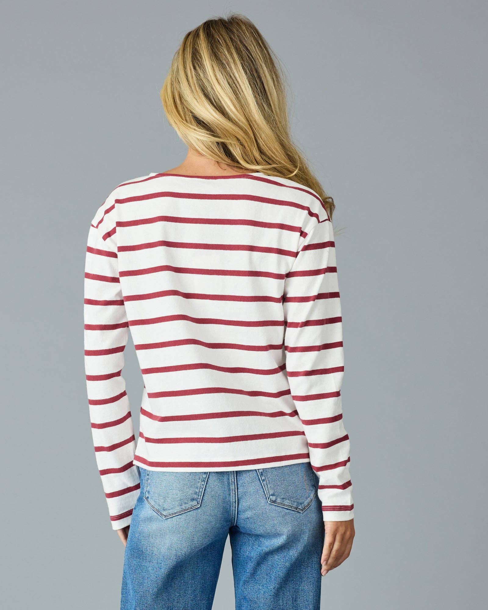 Red Long Sleeve Breton Stripe Top Fall-Winter Downeast