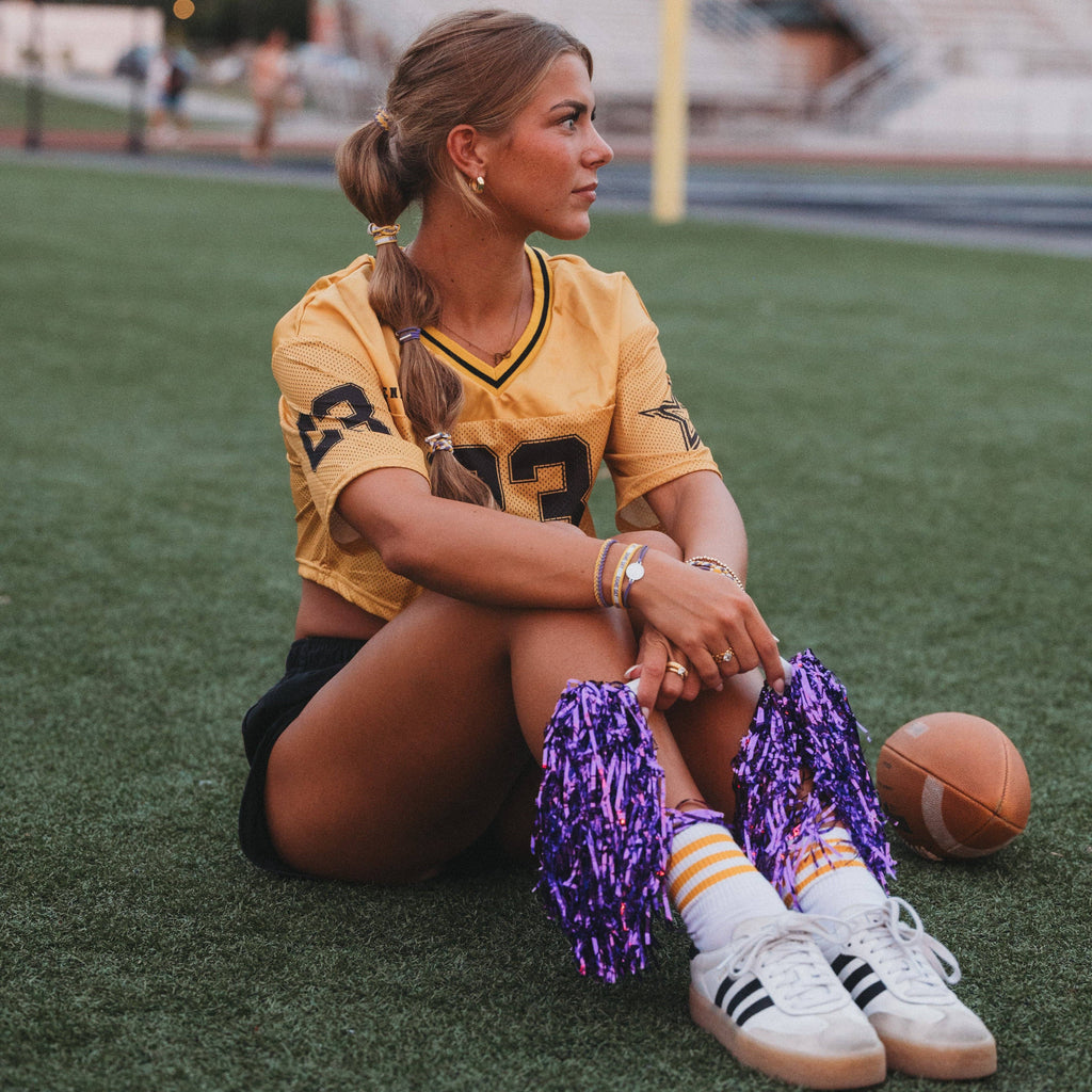 K'lani hair tie bracelets - "Game Day" Purple & Yellow Hair Tie Bracelets
