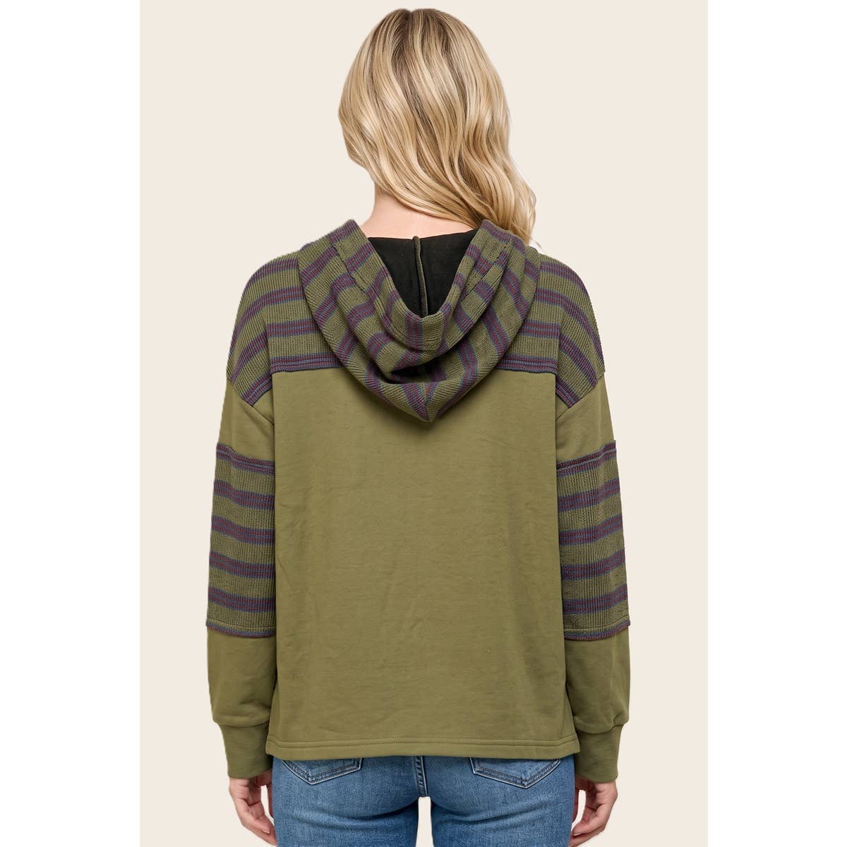 STRIPE MIXED DRAWSTRING HOODIE