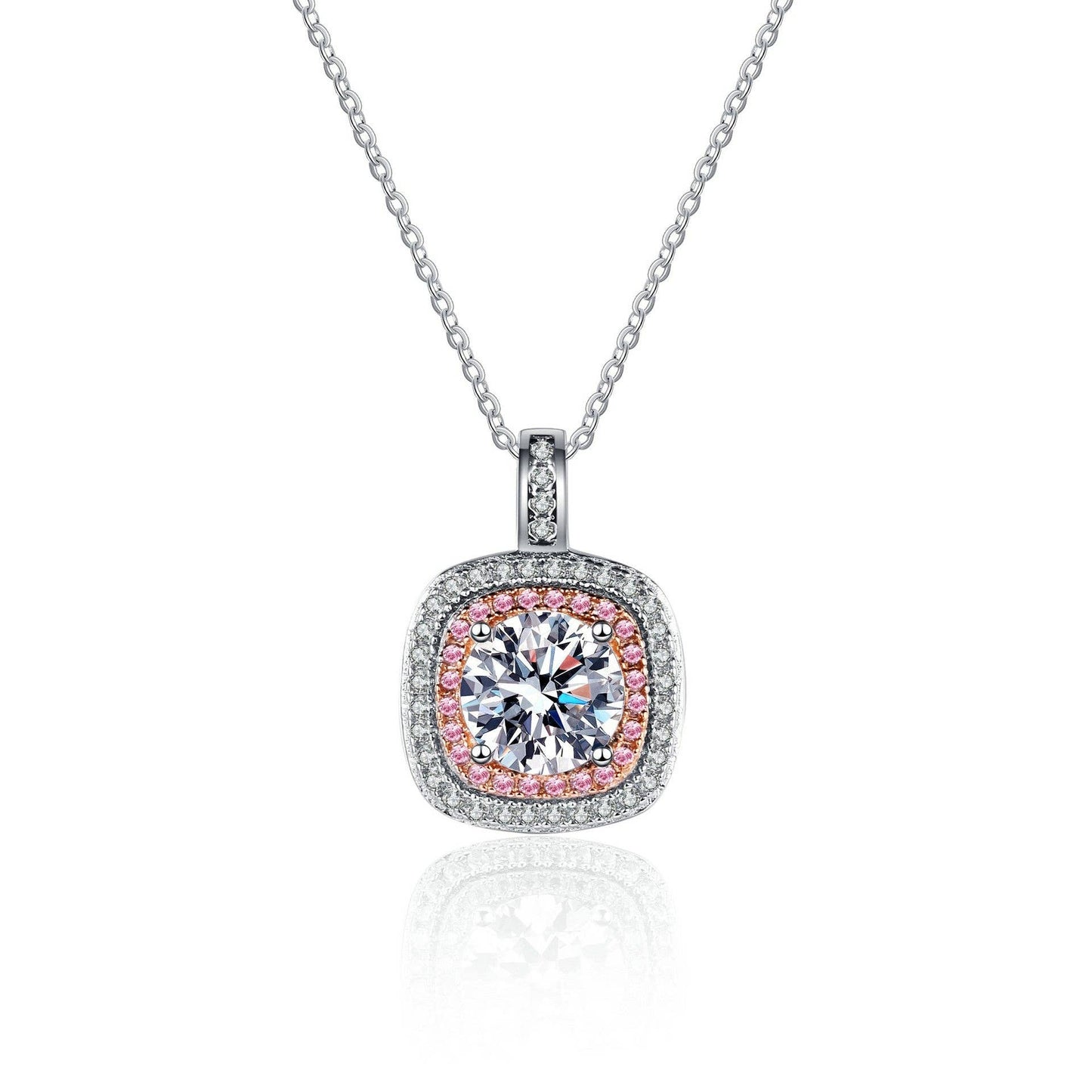 Pink Moissanite Halo Charm Necklace in 925 Sterling Silver Core Perimade & Co. LLC