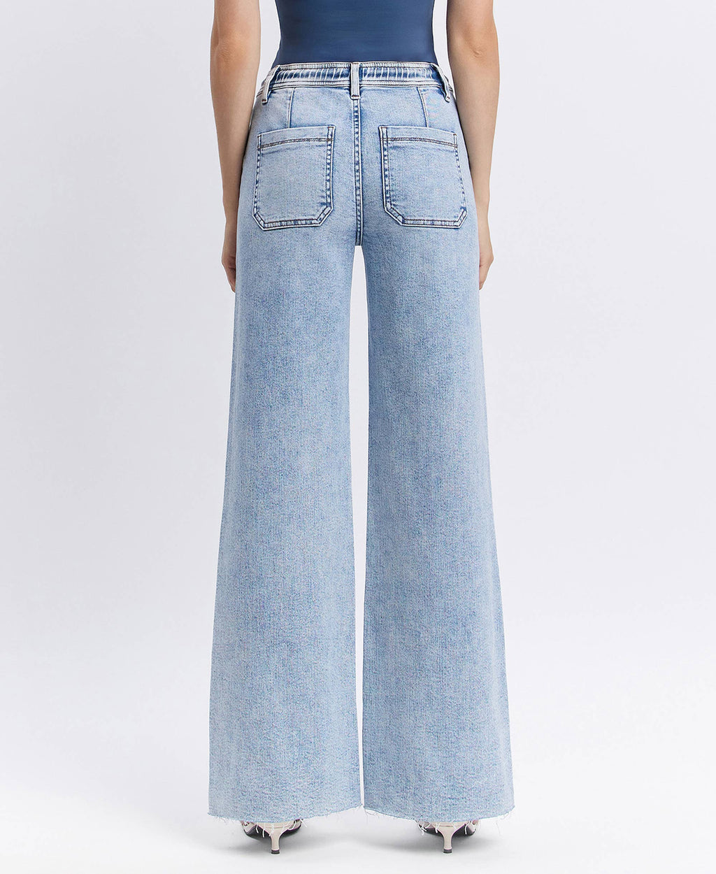 FLYING MONKEY - HIGH RISE DRAWSTRING WAISTBAND WIDE LEG JEANS F6065 FLYING MONKEY