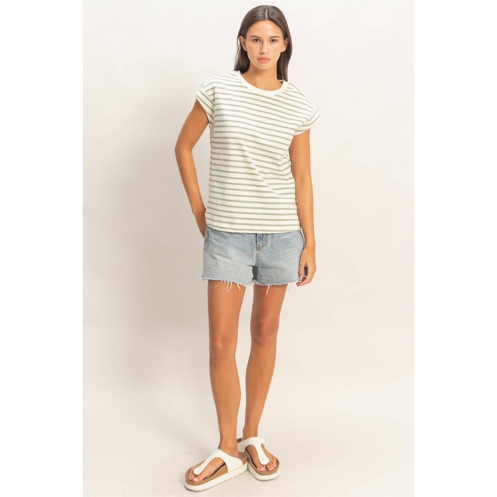 Double Zero - Striped Cap Sleeve Relaxed Everyday Tee